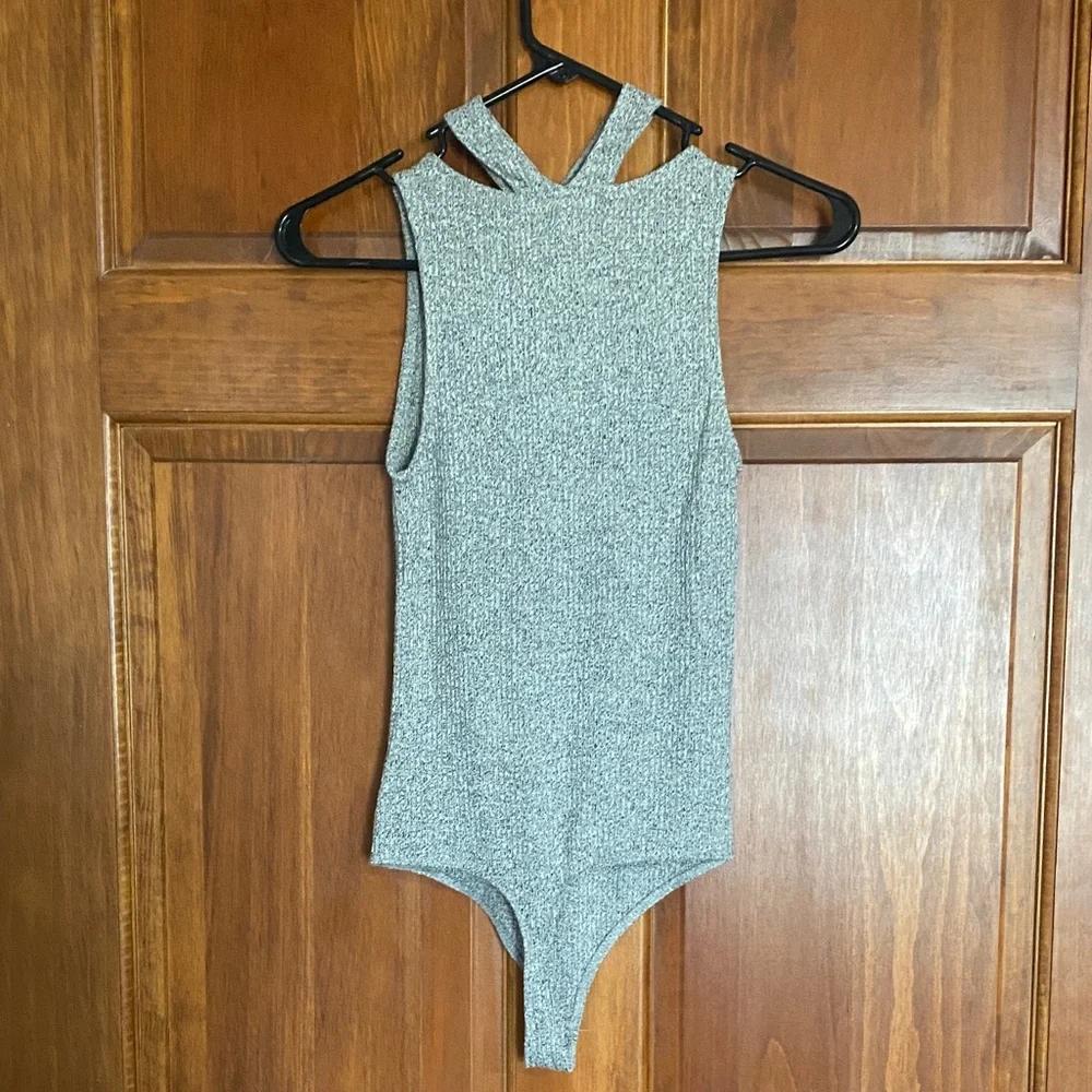 Express Heather Gray Crisscross Neck Bodysuit - Picture 7 of 8